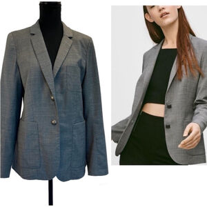 ARITZIA TALULA wool blend boyfriend blazer patch pockets fully lined grey sz 6